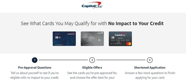 Screenshot of Capital One preapproval page. Screenshot of Capital One preapproval page.