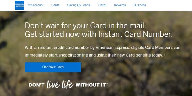 Screenshot of Amex Instant Card Number