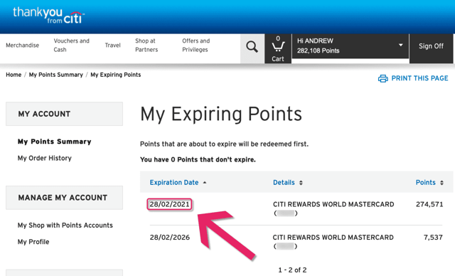 Screenshot of the Citi ThankYou website from MainlyMiles.com. Screenshot of the Citi ThankYou website from MainlyMiles.com.