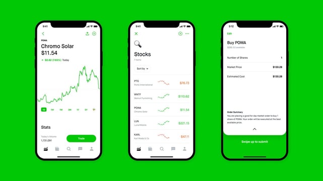 Screenshots of Robinhood app