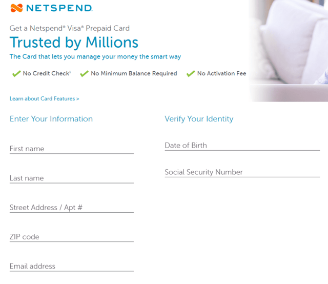 Screenshot of the Netspend Visa Prepaid Card application.