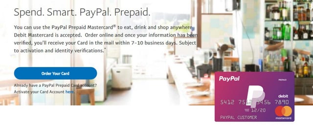 Screenshot from the PayPal prepaid website.