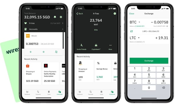 Collage of Wirex app screenshots and debit card
