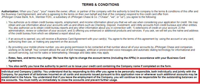Chase Personal Guarantee Clause