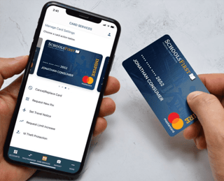 Image of SchoolsFirst Federal Credit Union credit card and app