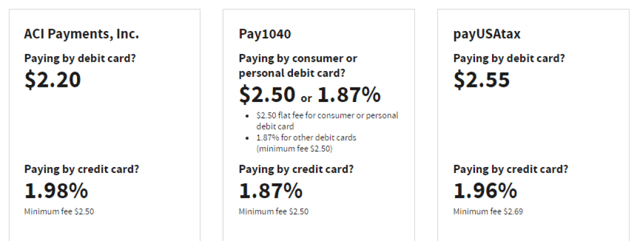 IRS.gov Payment Processor Fees