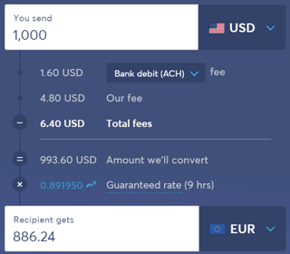 Image showing exchange rates on Wise website