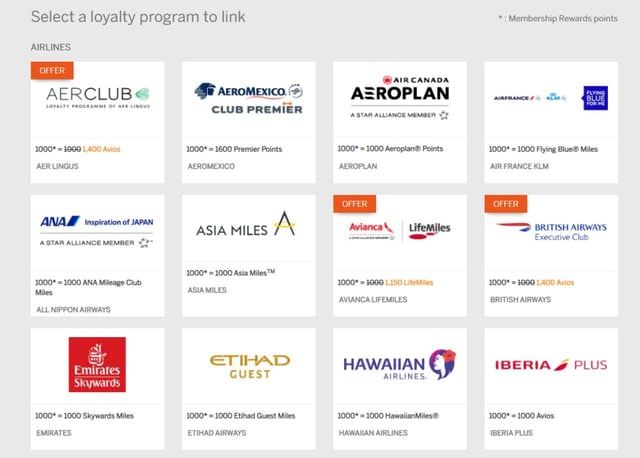 Screenshot of Amex Travel Partners