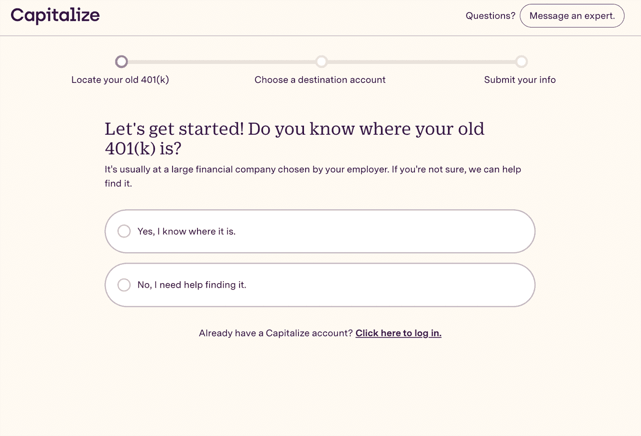 Capitalize 401(k) finder tool