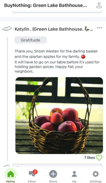 Image of a Gratitude post on Buy Nothing Project app Image of a Gratitude post on Buy Nothing Project app