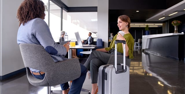 Women sitting in an airport lounge