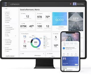 Graphic of Cohesion dashboards on desktop and mobilea