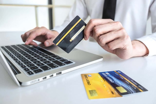 Man using credit card register security code payments online shopping and customer service network connection market, using technology on laptop, Internet Online shopping or banking concept.