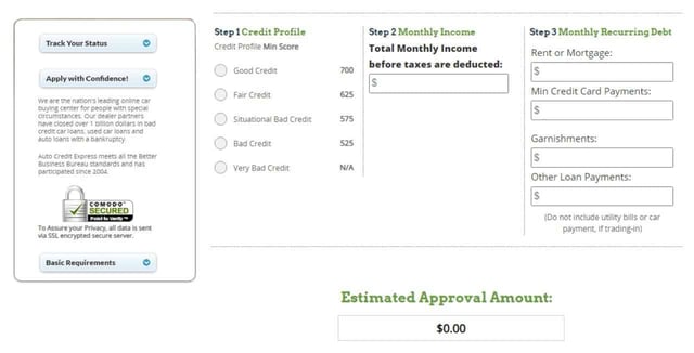 Auto Credit Express application form