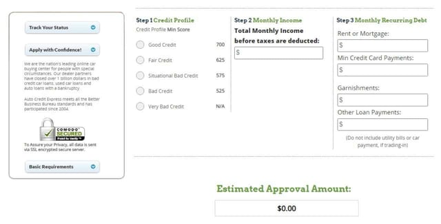 Auto Credit Express application form Auto Credit Express application form