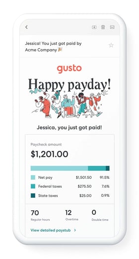 Graphic of Gusto paycheck email