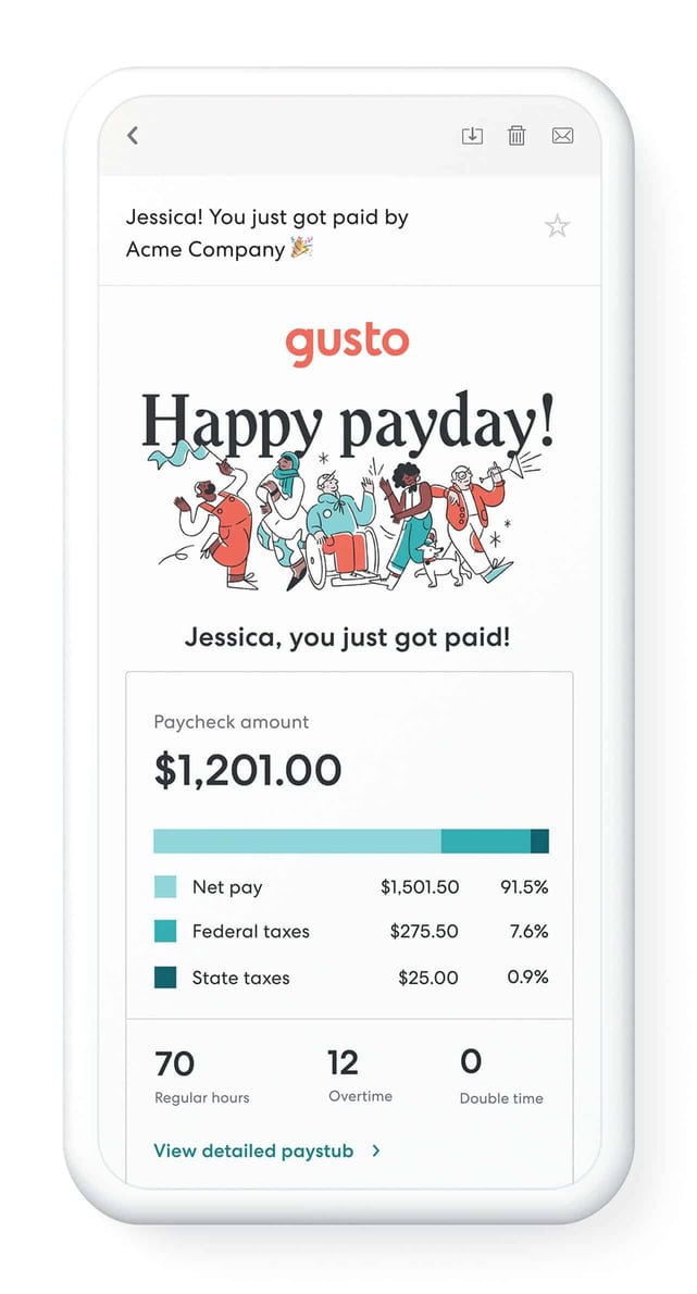 Graphic of Gusto paycheck email