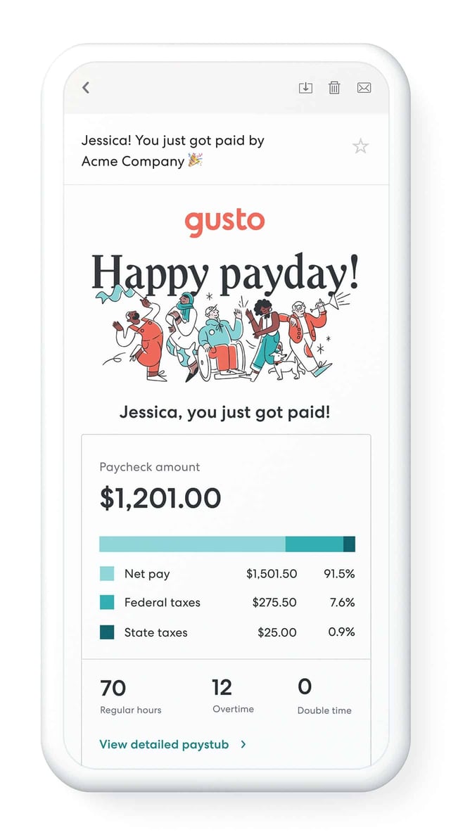 Graphic of Gusto paycheck email Graphic of Gusto paycheck email