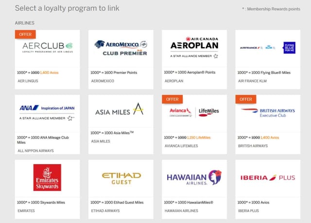 Screenshot of AMEX Travel Partners