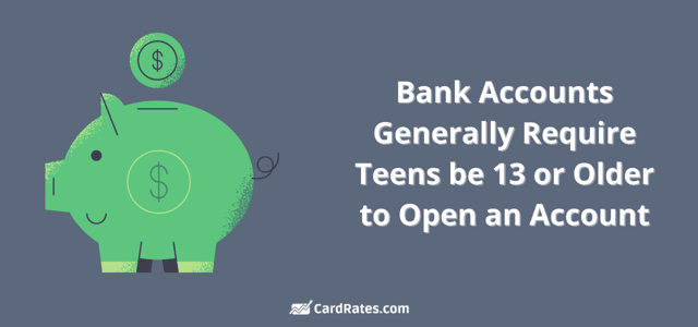 Bank account graphic with green piggy bank and white text