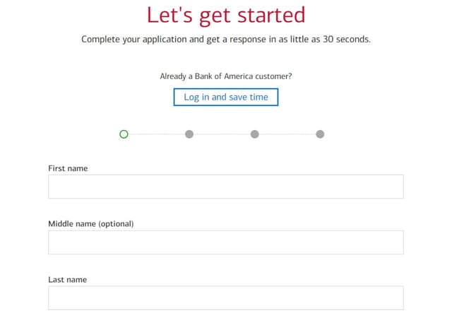 Screenshot of the Bank of America application