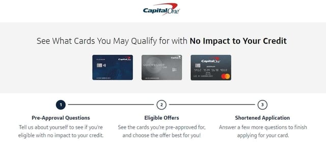 Screenshot of the Capital One Prequalifying Page