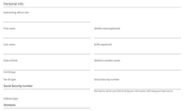 Screenshot of personal information field on a business card application