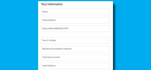 Screenshot of student card application page