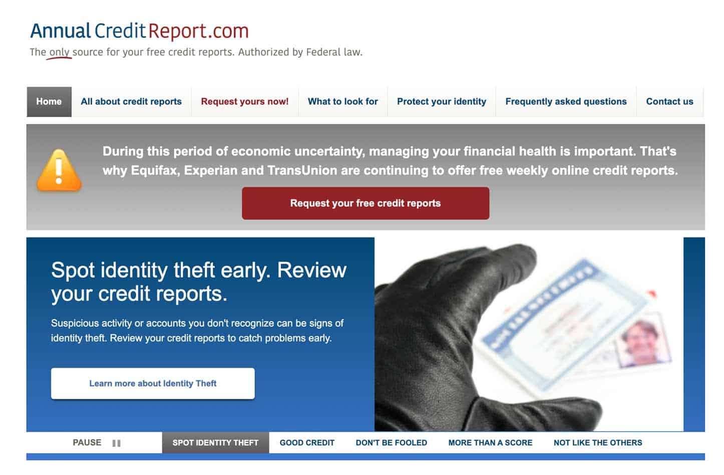 Screenshot from AnnualCreditReport.com