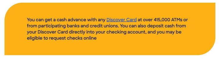 Screenshot of Discover cash advance language