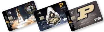 Three Purdue Federal branded cards Three Purdue Federal branded cards