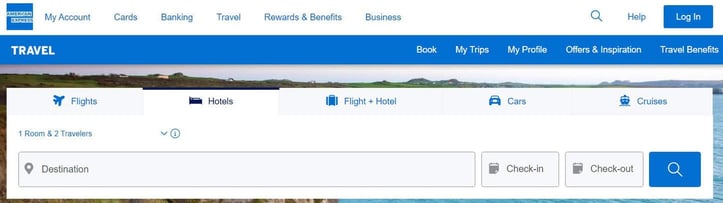 American Express travel selection screenshot