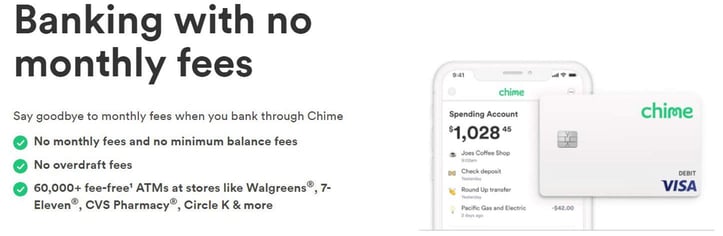 Chime fee structure next to phone and debit card Chime fee structure next to phone and debit card