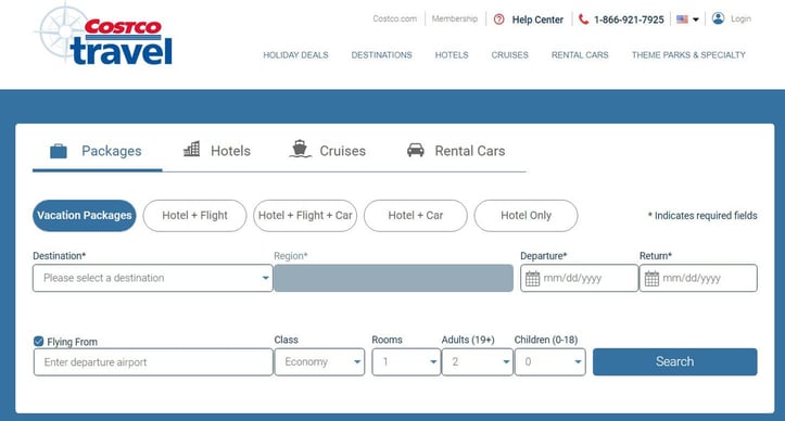 Costco travel screenshot