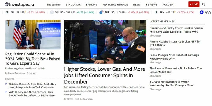 Investopedia homepage