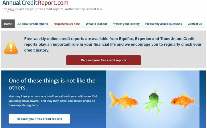 Screenshot of the AnnualCreditReport.com homepage