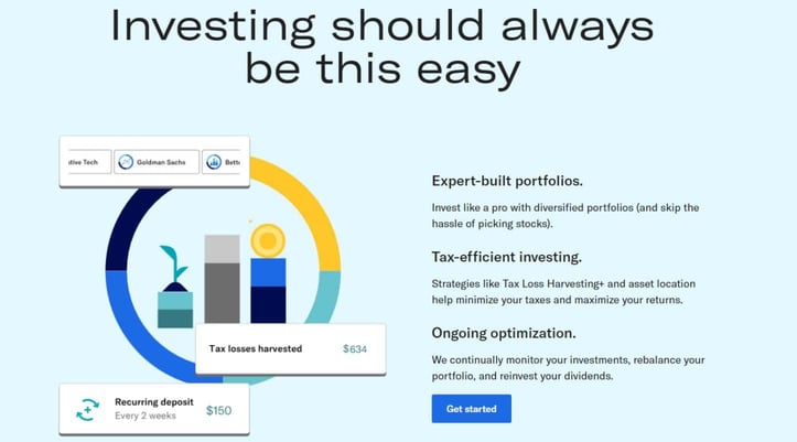 Screenshot of the Betterment investing homepage