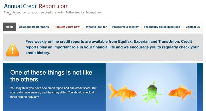 Screenshot of the AnnualCreditReport.com homepage