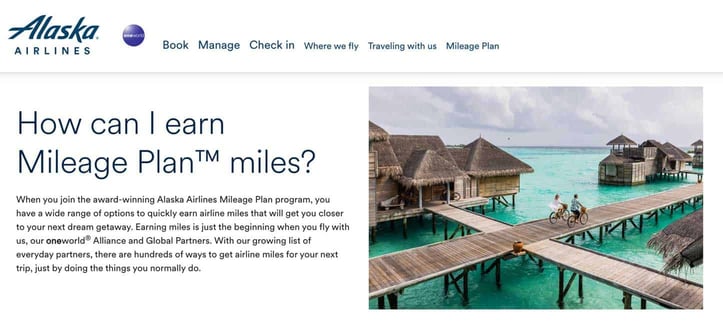 Screenshot from Alaska Airlines Mileage Plan website