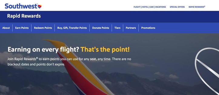 Screenshot from Southwest Rapid Rewards website