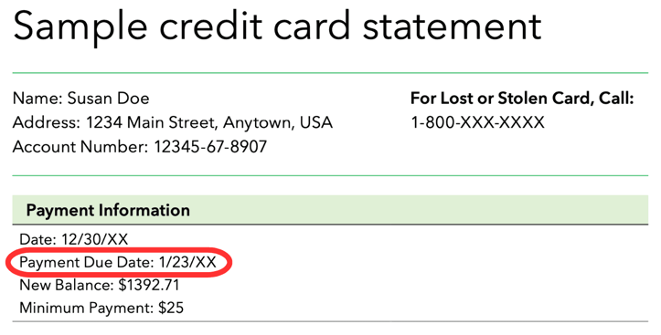 Sample credit card statement graphic