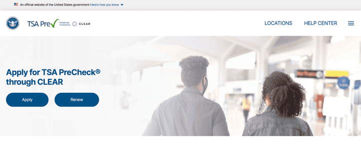 Screenshot of TSA PreCheck clear website Screenshot of TSA PreCheck clear website