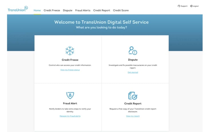 Screenshot of TransUnion Service Center Screenshot of TransUnion Service Center