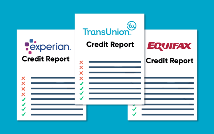 Image of three credit reports, photo from TransUnion Image of three credit reports, photo from TransUnion