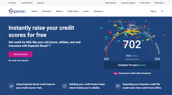 Experian Credit Boost website screenshot Experian Credit Boost website screenshot