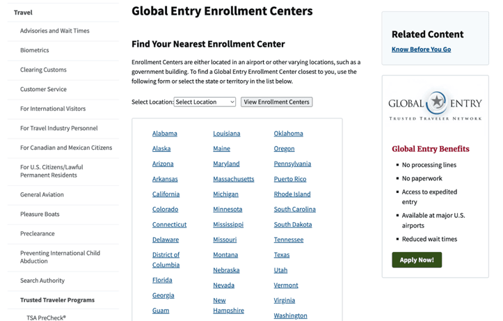 Screenshot of enrollment locations Screenshot of enrollment locations