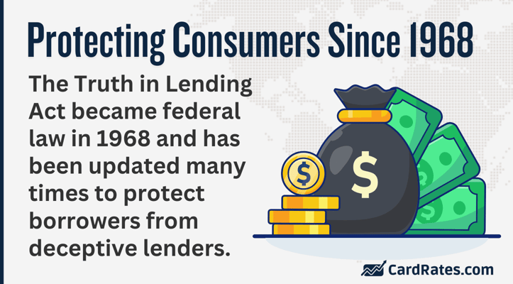 The Truth in Lending Act became federal law in 1968 and has been updated many times to protect borrowers from deceptive lenders