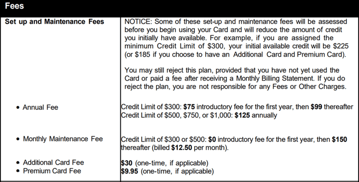 Example set-up and maintenance fee terms Example set-up and maintenance fee terms