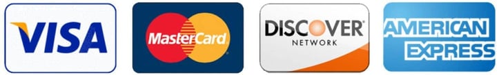 Visa, Mastercard, Discover, and American Express logos Visa, Mastercard, Discover, and American Express logos