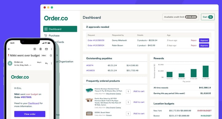 Order.co interface for customizable budgets and approval workflows Order.co interface for customizable budgets and approval workflows